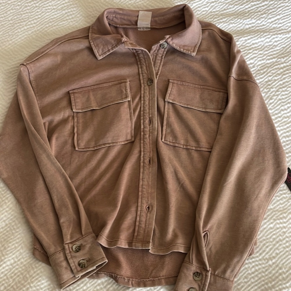 Pink distressed shacket